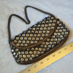 Betsey Johnson Gold Metallic Crystal Chain Clutch